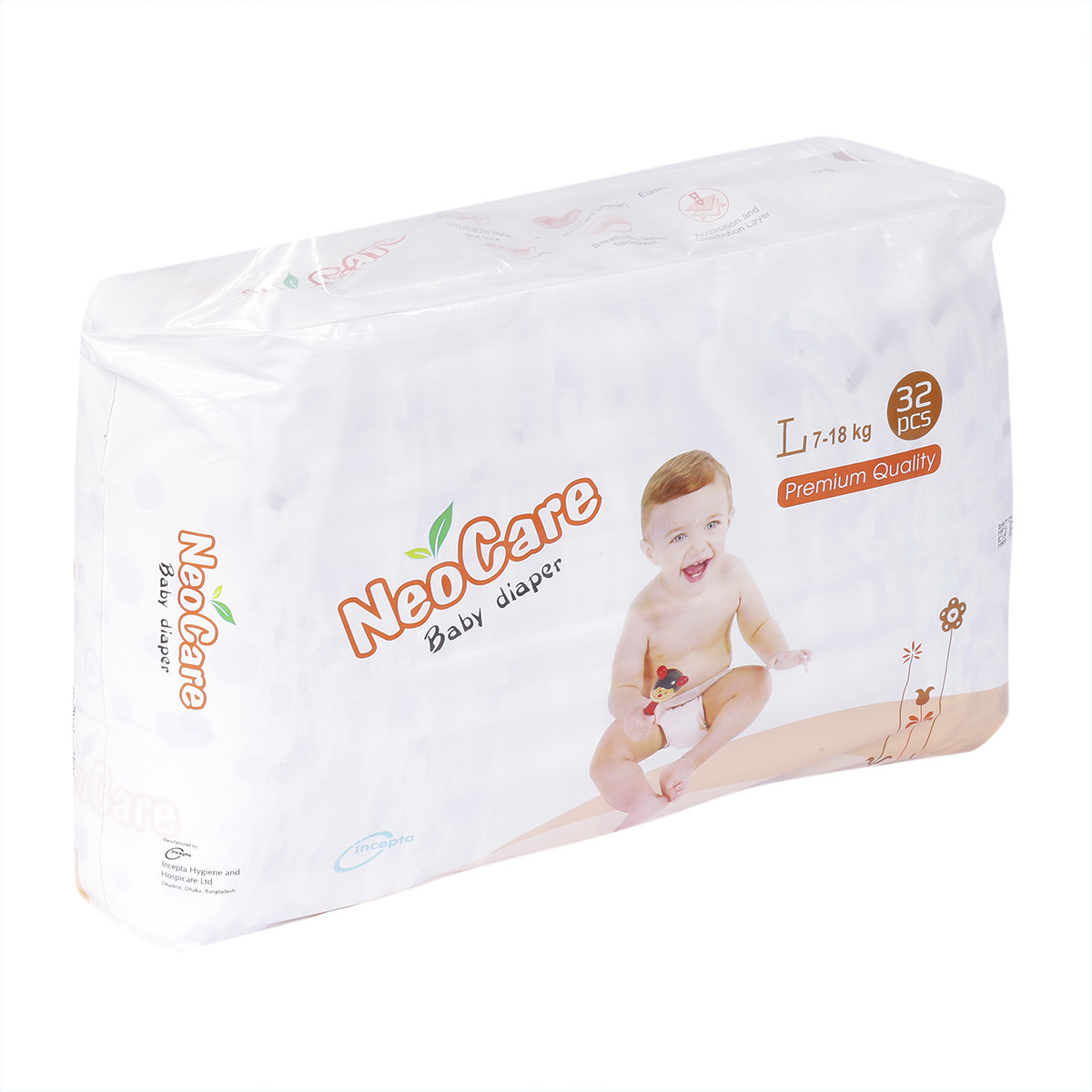 NeoCare Premium Belt Baby Diaper (7-18 Kg) - L32 Pcs