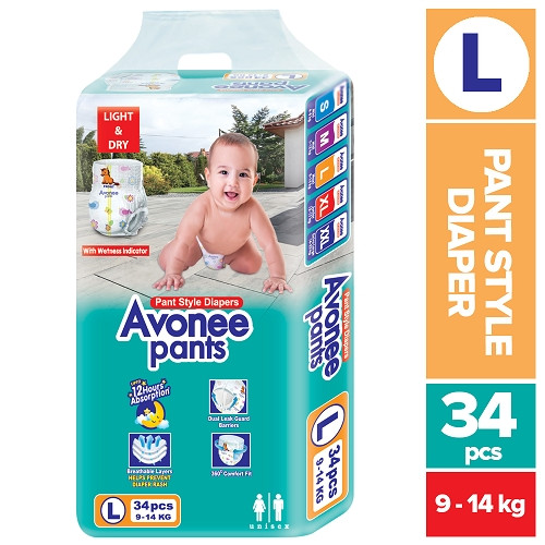 Avonee Pant Style Baby Diaper (9-14Kg) - L 34pcs