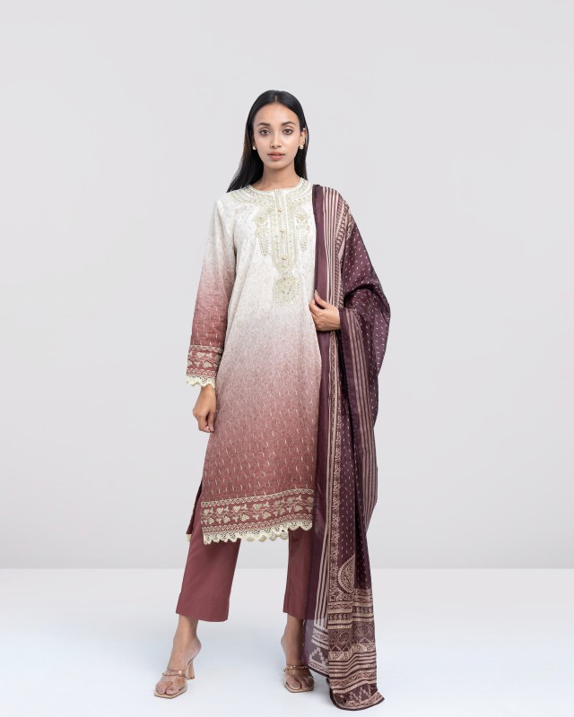Smart Fit Printed Three-Piece Lawn with Silk Dupatta
