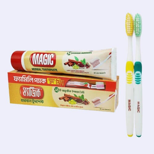 Magic Herbal Toothpaste 200gm (Buy 1 Get 2 Magic Toothbrush FREE)